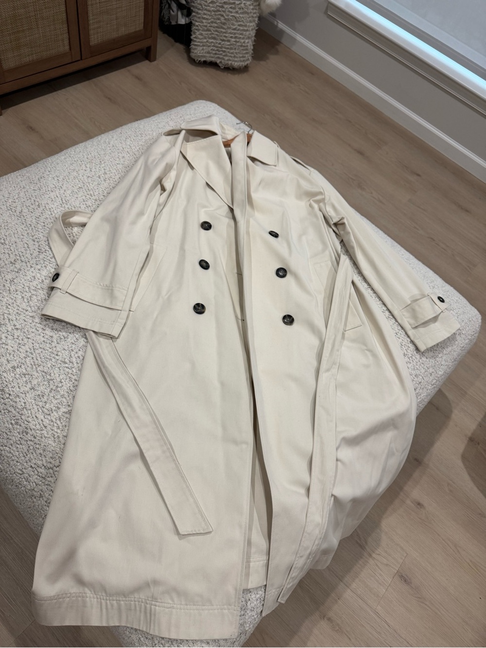 Lane Bryant Cream Double-Breasted Trench Coat